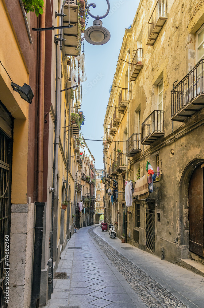 Cagliari, Sardinia, Italy. Street in the historic center of the city