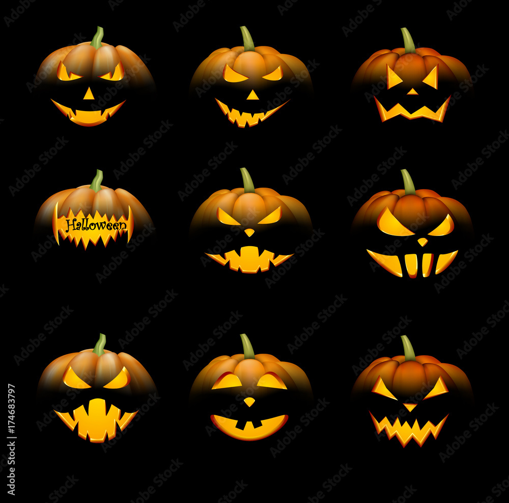 Naklejka premium Orange 3d halloween pumpkins set.