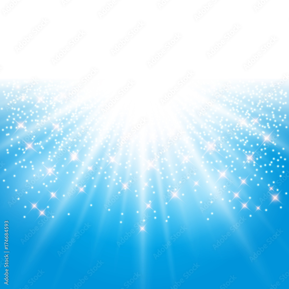Fototapeta premium sunlight effect sparkle on blue background with glitter copy space. Abstract vector