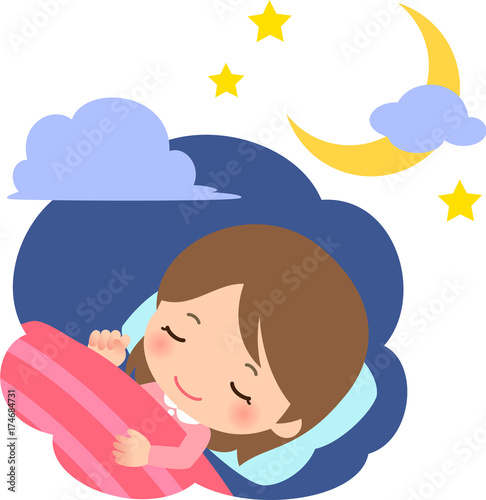 穏やかな表情で眠る女性と夜空
