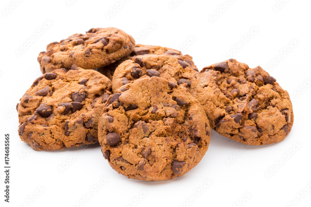 Chocolate chip cookie isolated on white background. Chocolate chip cookie isolated on white background.