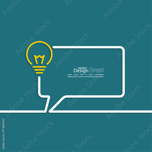 Bulb light idea. concept of big ideas inspiration innovation, invention, effective thinking. text. Speech Bubbles and Chat symbol. Outline.
