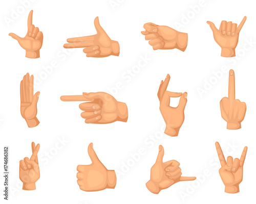Cartoon illustrations of hands gestures isolated on white