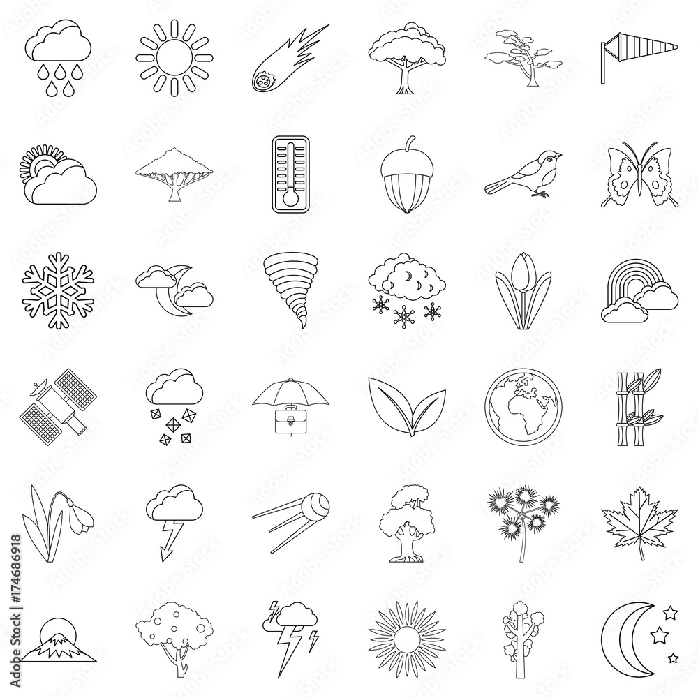 Umbrella icons set, outline style
