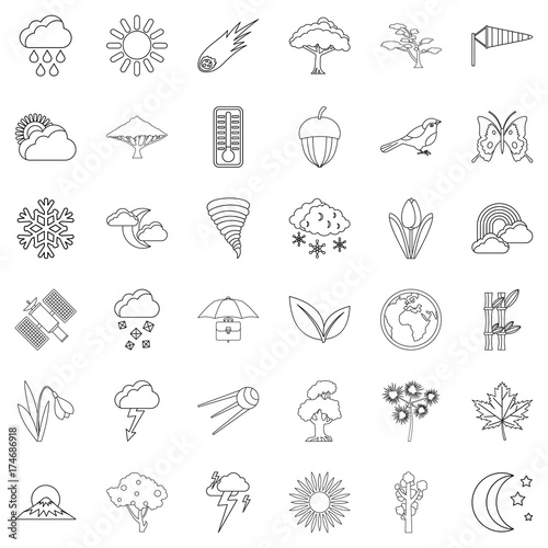 Umbrella icons set, outline style