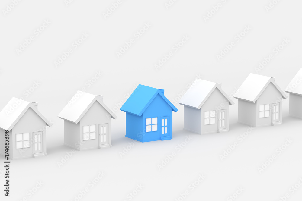 Blue and white house, on white background. 3D Rendering. Blue and white house, on white background. 3D Rendering.