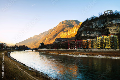Sunny cloudless winter day in Trento, Italy