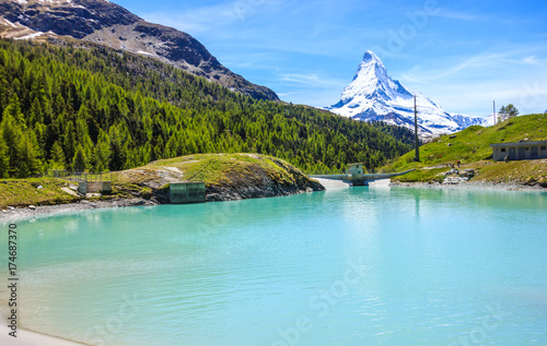 Moosjisee Lake, one of top five lakes destination around Matterhorn Peak in Zermatt, Switzerland, Europe. photo