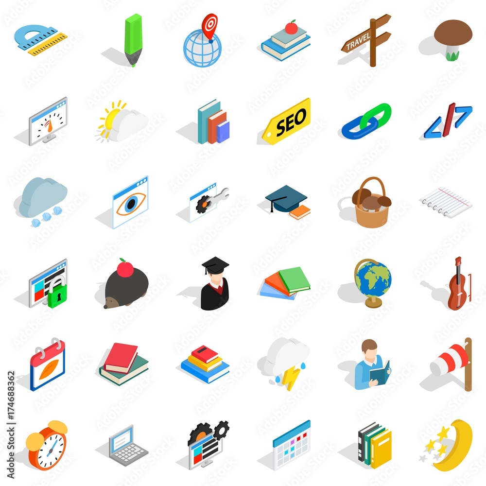 Planning icons set, isometric style Planning icons set, isometric style