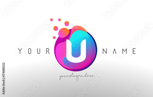 U Dots Letter Logo With Bubbles. A Letter Design Vector with Vibtant Colored Particles.