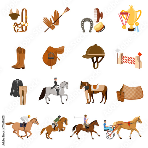Equestrian Sport Flat Icons Set