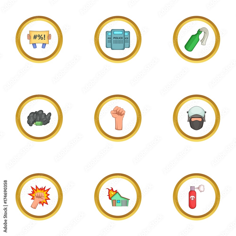 Demonstration icons set, cartoon style Demonstration icons set, cartoon style