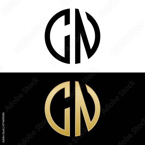 cn initial logo circle shape vector black and gold