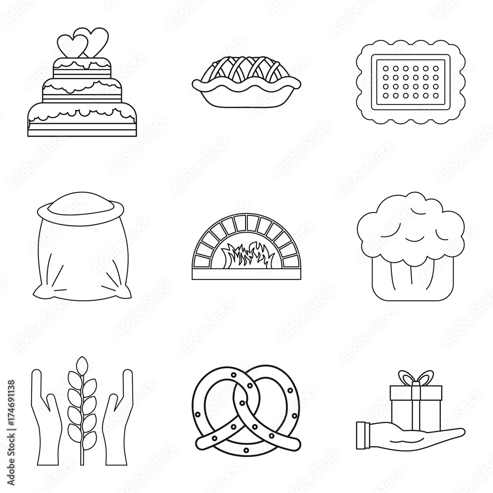 Biscuit icons set, outline style