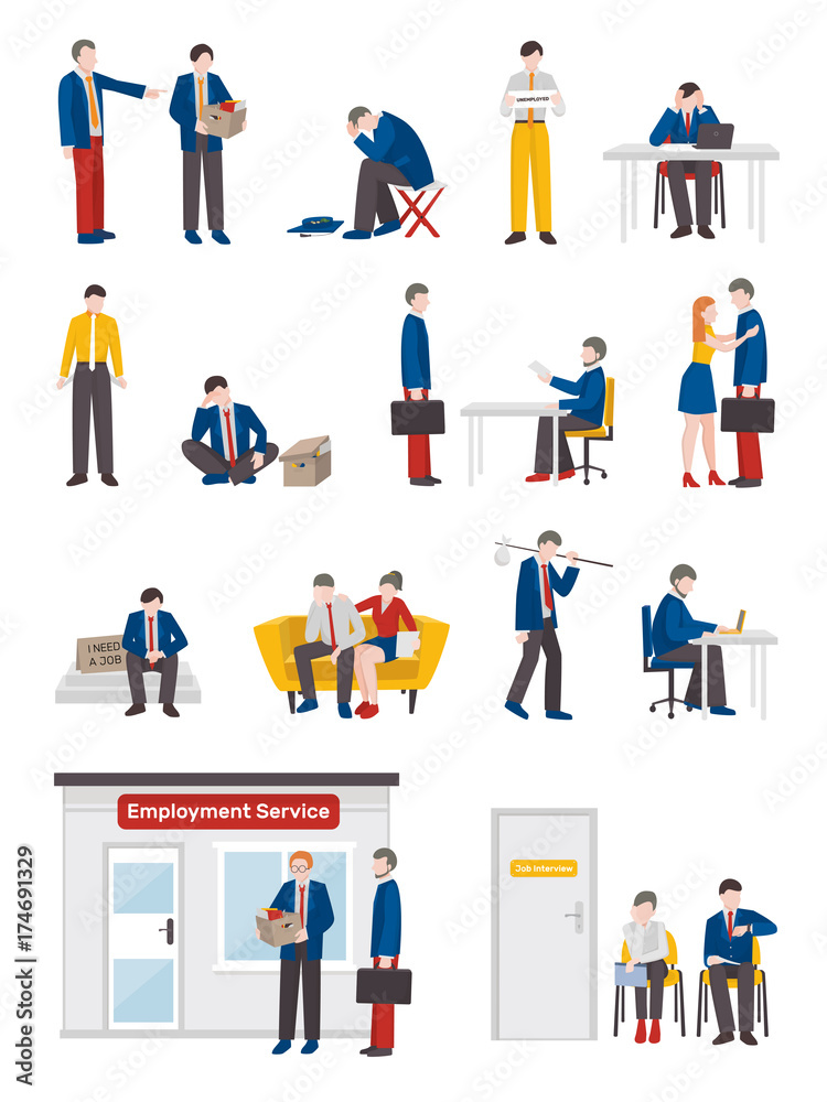 Unemployed People Characters Set