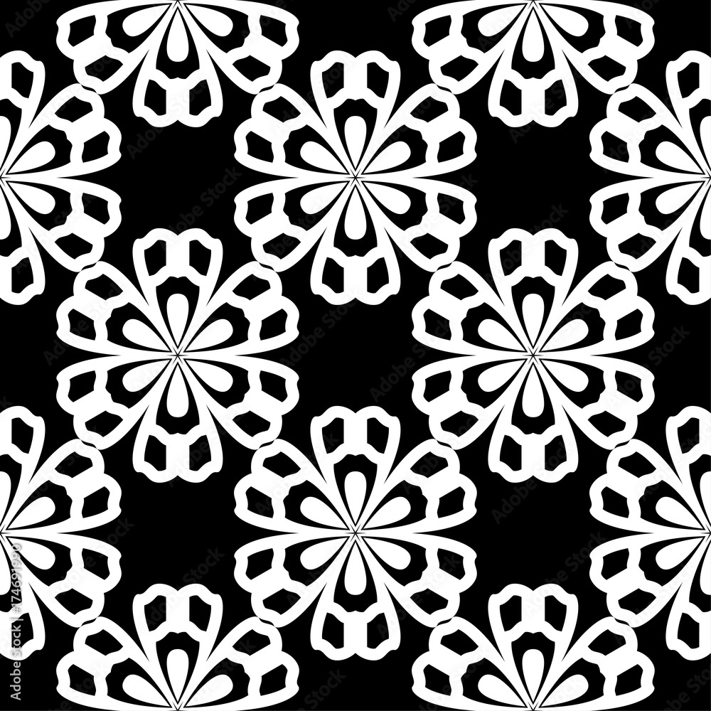Fototapeta premium White floral seamless pattern on black background