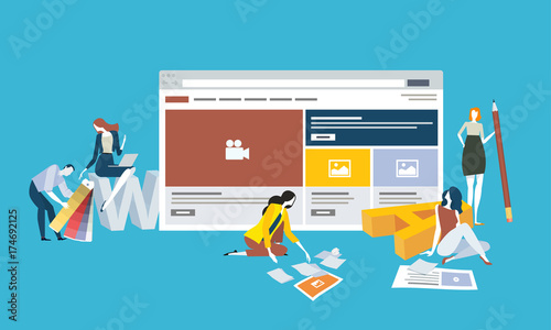 Web design and development. Flat design vector illustration concept for web banner, and marketing material.