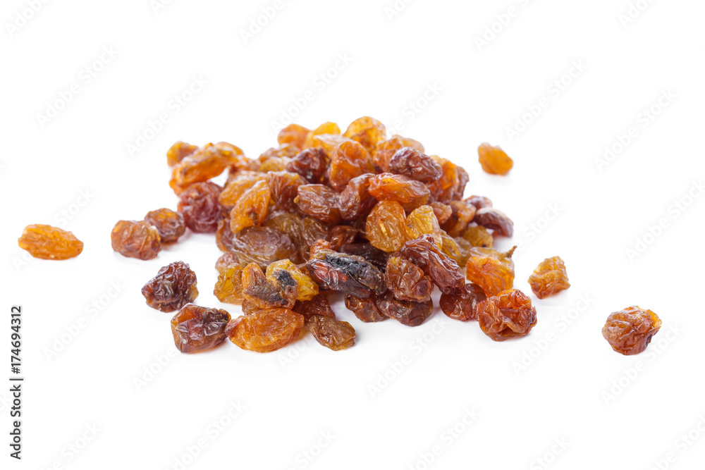 Dried raisins on a white background Dried raisins on a white background