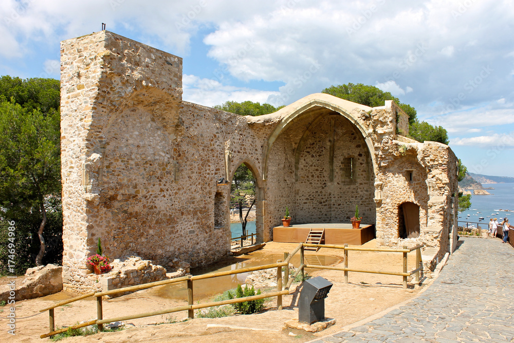 The remnants of a Romanesque church in the Vila Vella of Tossa de Mar, Catalonia, Spain
