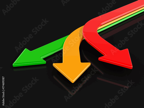 3d image of arrows in different directions. Image with clipping path