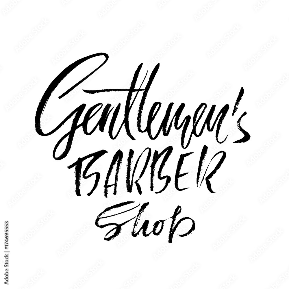 Fototapeta premium Gentlmen barber shop hand written lettering. Typography poster. Calligraphy banner. Vector illustration.