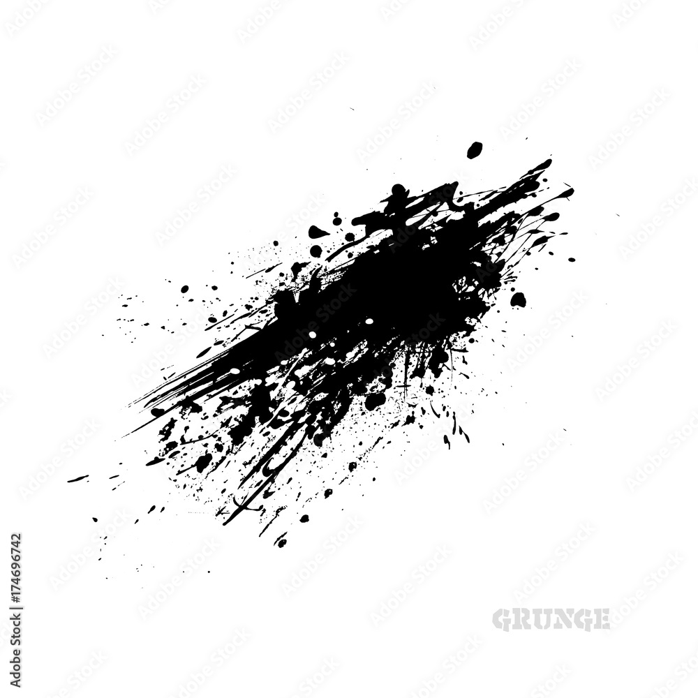 Black paint Ink splash, isolated on white background. Vector Splats. Blots and Splashes. Grunge Ink Stains