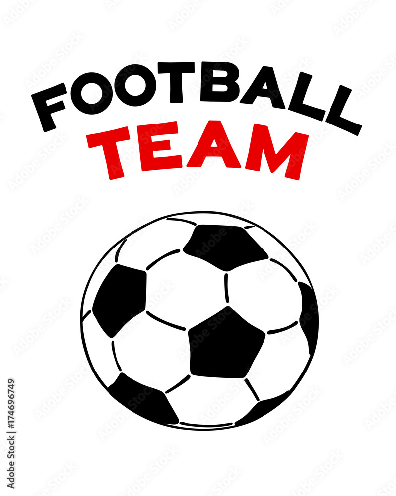 Soccer ball icon isolated Flat vector illustration with text football team lettering Soccer ball icon isolated Flat vector illustration with text football team lettering