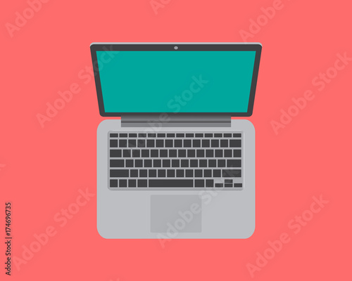 Top view open laptop flat icon isolated on background. Computer Symbol Vector, illustration,