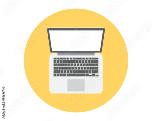Top view open laptop flat icon isolated on background. Computer Symbol Vector, illustration,