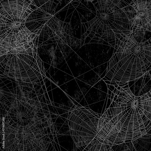 black wall covered with spider web spooky background - halloween theme vector design