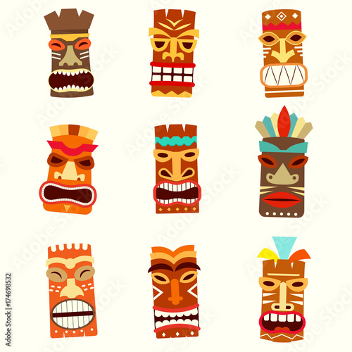 tiki mask icon set