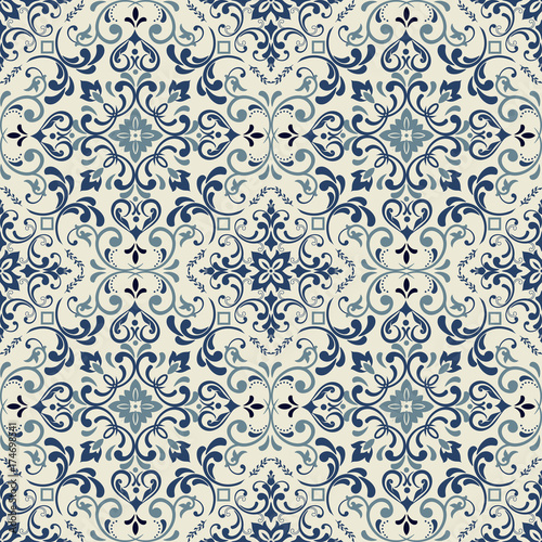 Tracery patchwork pattern from Moroccan tiles, ornaments. Can be used for wallpaper, pattern fills, web page background, surface textures. Vintage elements for design in Victorian style.