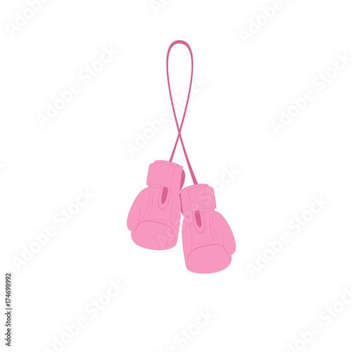 handing pink boxing gloves.