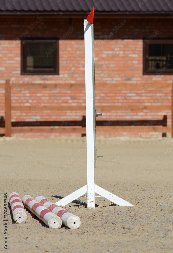 Horse show jumping obstacles on stable