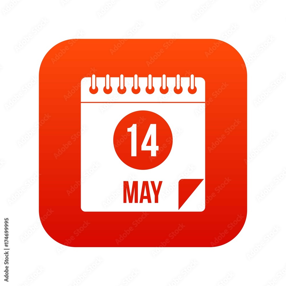 Spiral calendar page 14th of May icon digital red Spiral calendar page 14th of May icon digital red