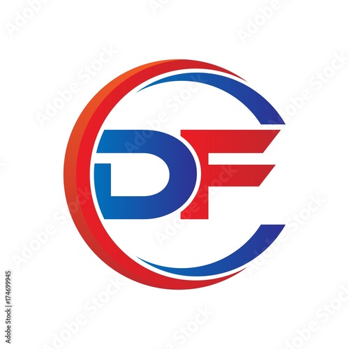 df logo vector modern initial swoosh circle blue and red