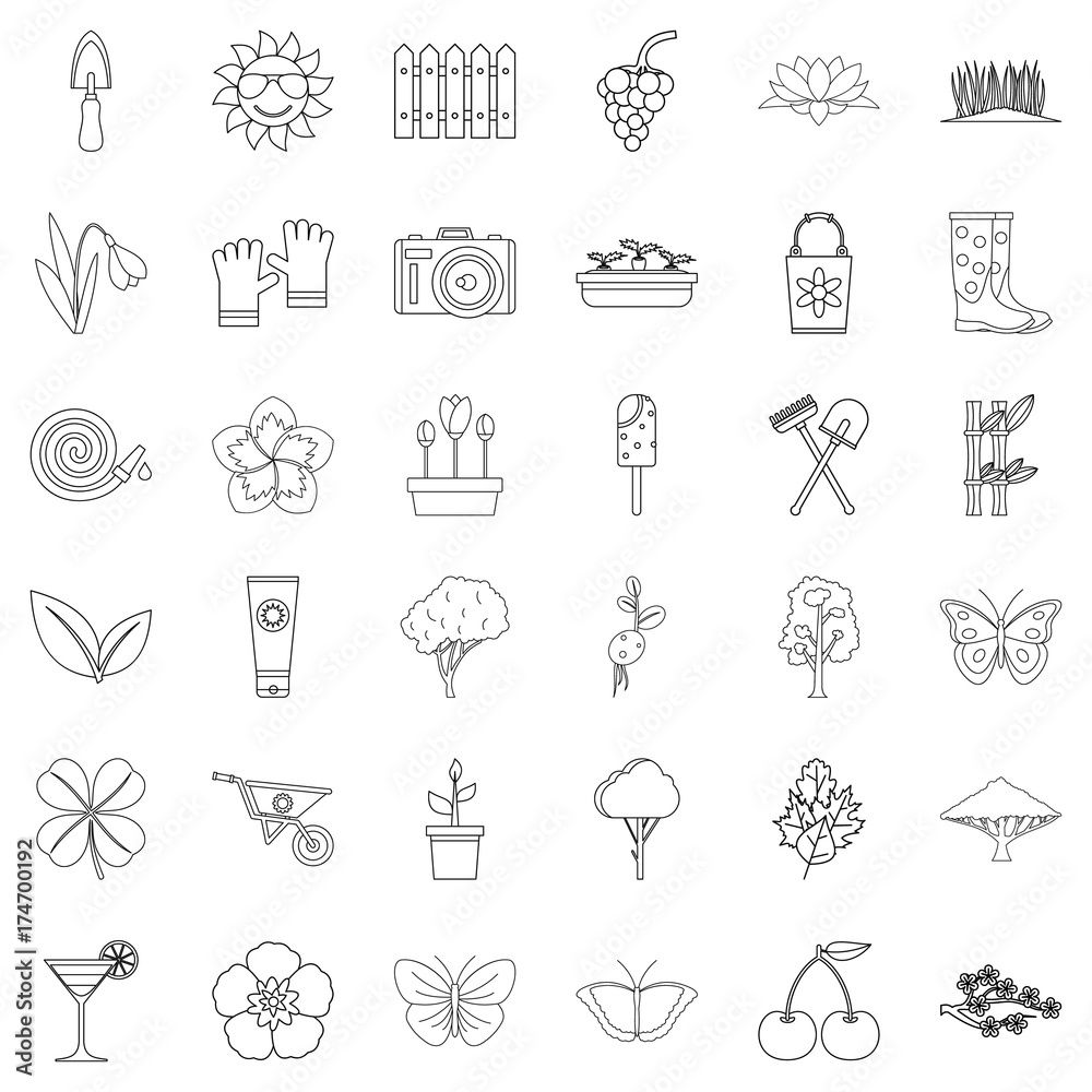 Cherry icons set, outline style Cherry icons set, outline style