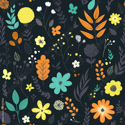 Vector seamless pattern with pastel flowers.