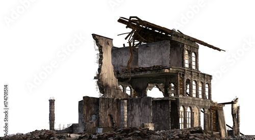 Tablou pe pânză Ruined Building Isolated On White 3D Illustration