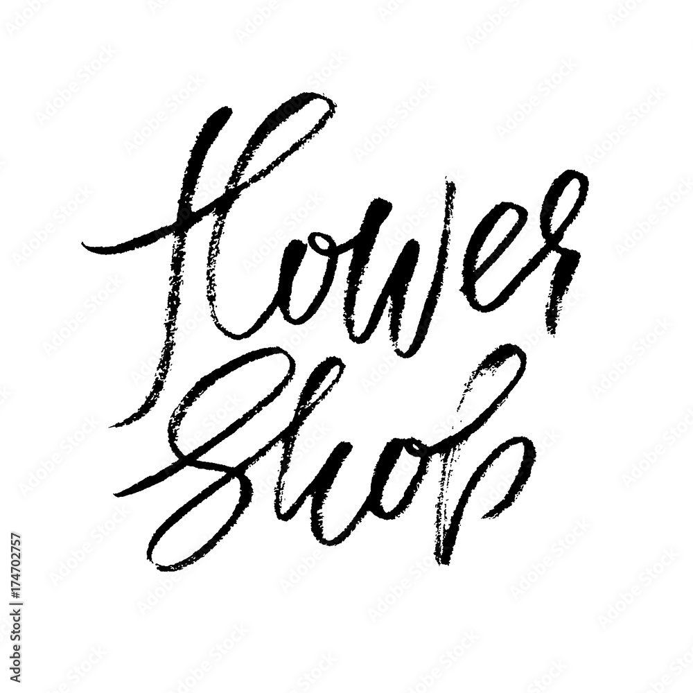 Obraz premium Flower shop logo. Calligraphy template design element for small business, florists market. Vector illustration.