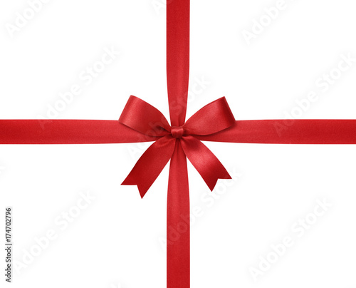 Obraz na plátně Red ribbon with bow isolated on white background.