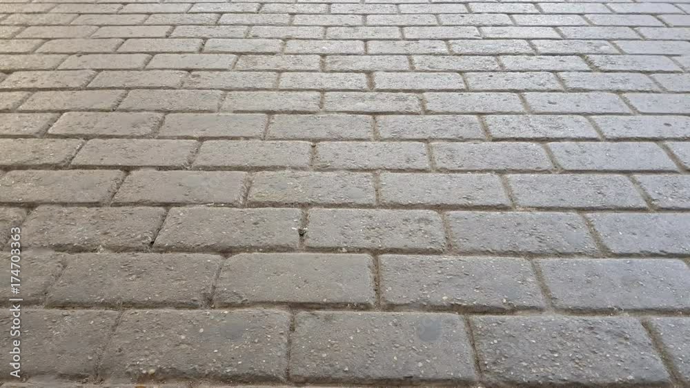 Man wearing jeans and leather shoes walking on cobblestone pavement Man wearing jeans and leather shoes walking on cobblestone pavement