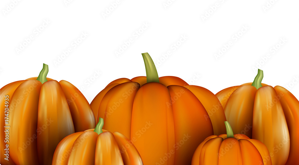 Fototapeta premium White background with orange 3d pumpkins.