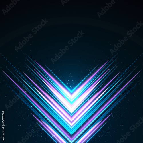 Luminous reflected purple and blue beams