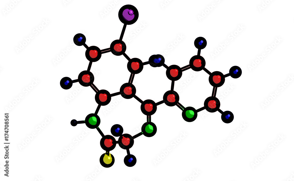 Bromazepam - molecular structure, 3d rendering Bromazepam - molecular structure, 3d rendering