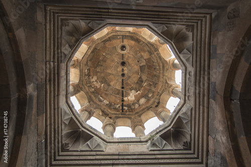 Ohanavan, Armenia, 15th September 2017: View from the inside of the dome above the gavit of the old orthodox church of Hovhannavank located in the village of Ohanavan in Armenia.