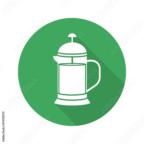 French press flat design long shadow glyph icon