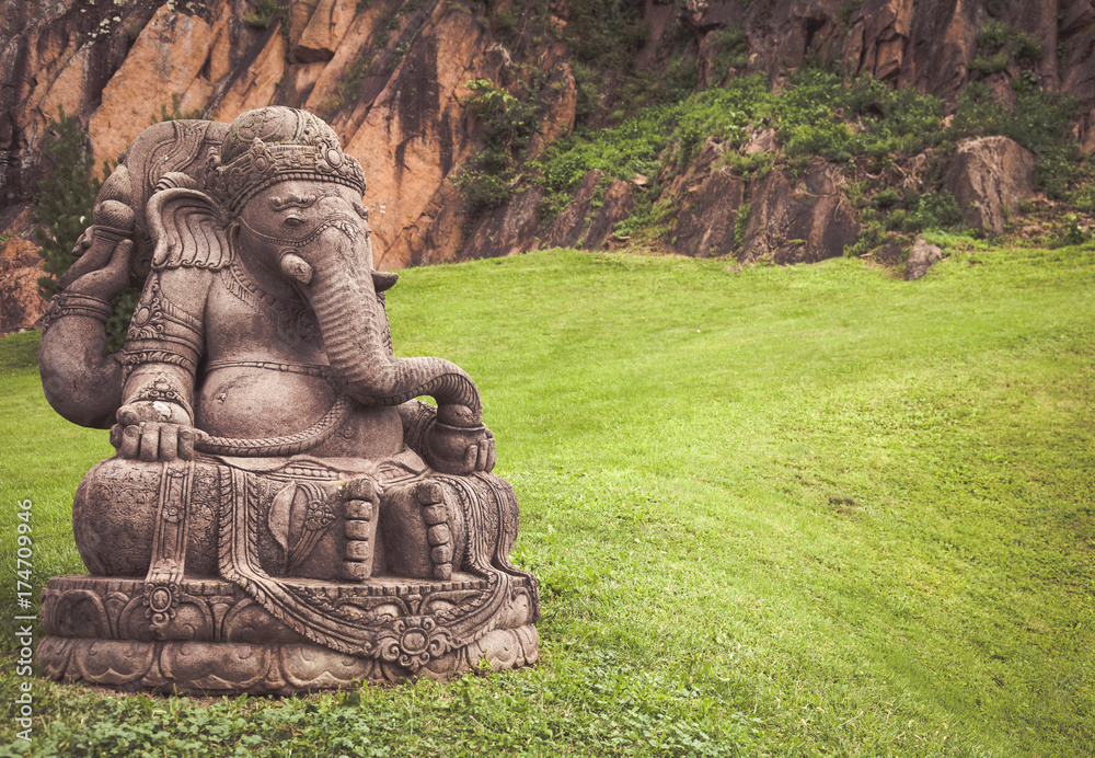 Ganesha statue in a beautiful mountain garden