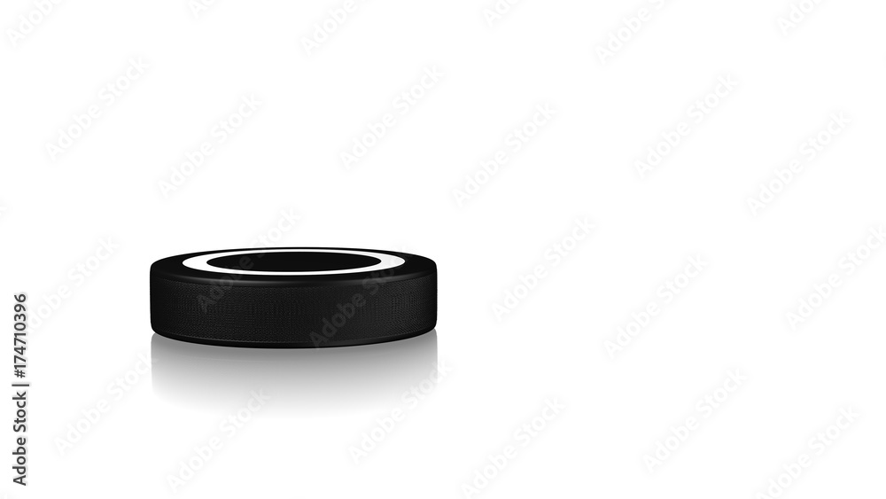 Ice Hockey Puck on a reflecting white floor Ice Hockey Puck on a reflecting white floor