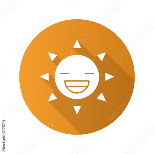 Laughing sun smile flat design long shadow glyph icon photo